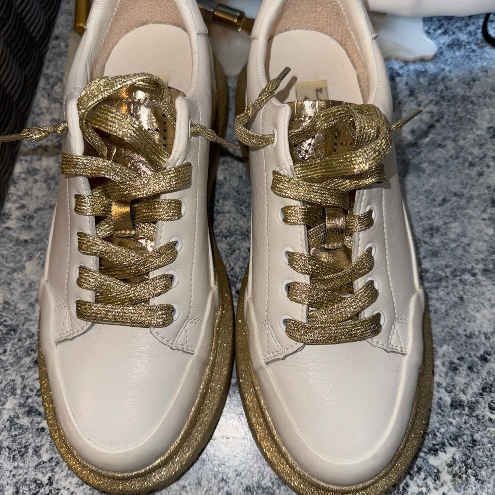 Gold and White Women's Sneakers